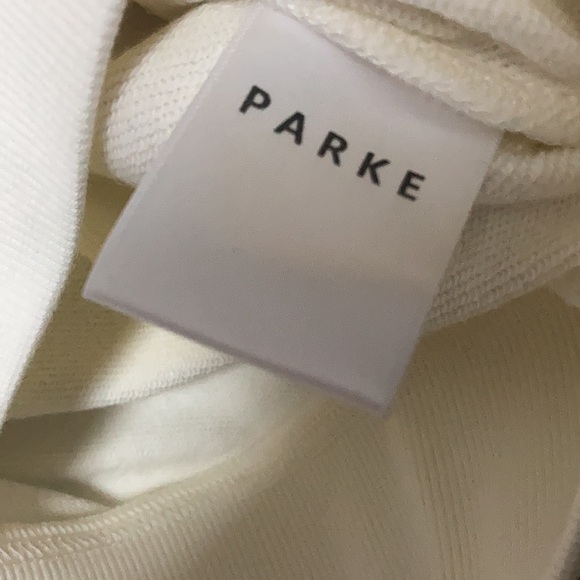 NEW Parke Cream Mock Multicolor Varsity Logo sweatershirt size L / XL - Picture 5 of 6